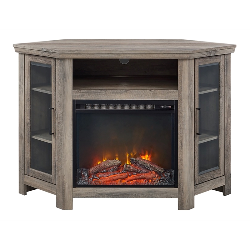 Pemberly Row Modern Wood Corner Fireplace TV Stand for TVs up to 48