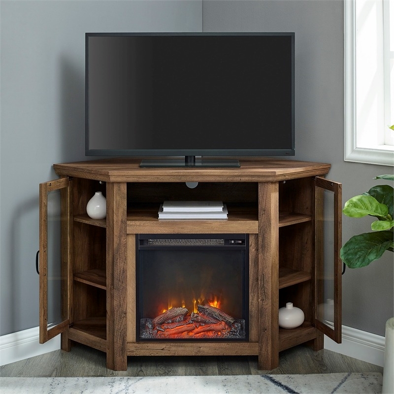 Pemberly Row Traditional Wood Corner Fireplace TV Stand for TVs up to 48