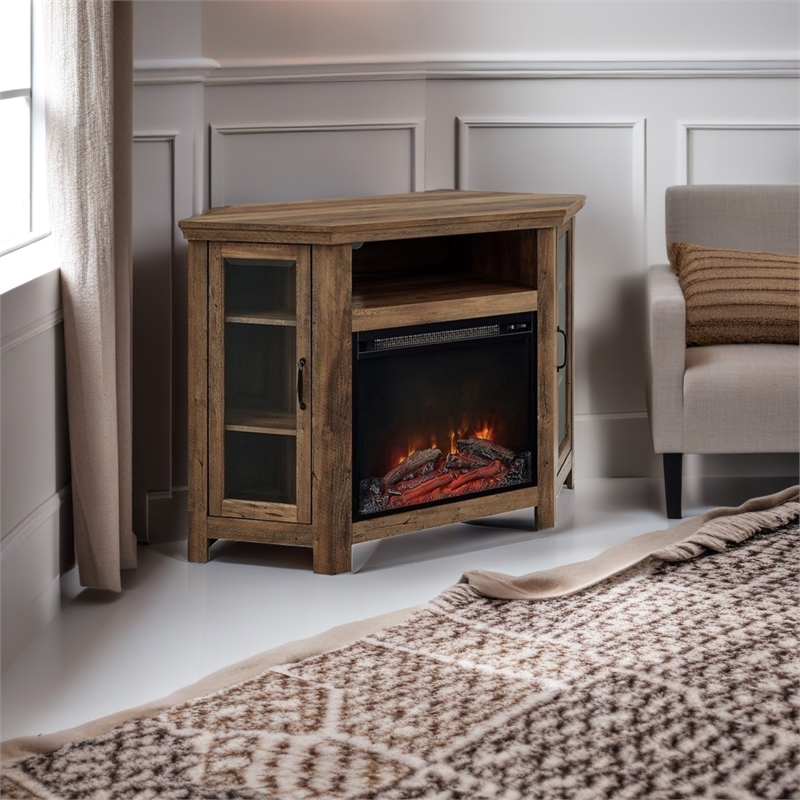 Pemberly Row Traditional Wood Corner Fireplace TV Stand for TVs up to 48
