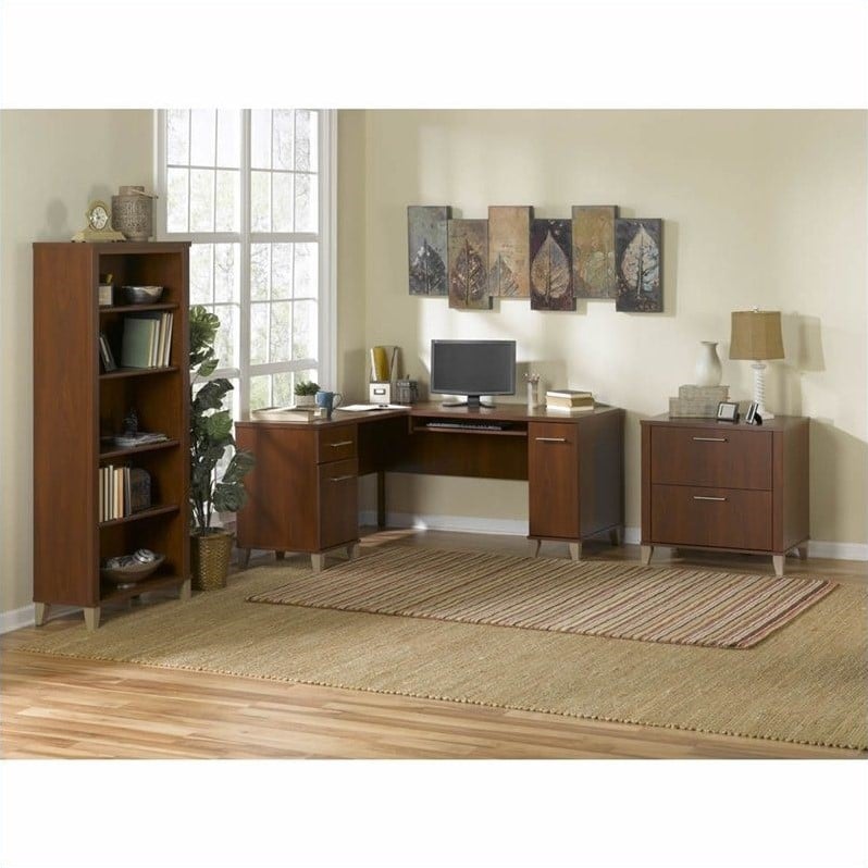 Pemberley Row Particle Board Hansen Cherry 5-Shelf Bookcase Rectangular Simple Assembly 65.25
