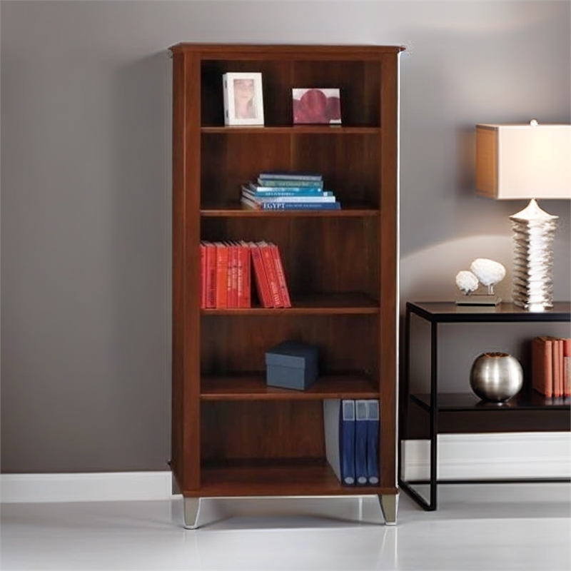 Pemberley Row Particle Board Hansen Cherry 5-Shelf Bookcase Rectangular Simple Assembly 65.25