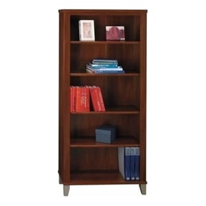 Pemberley Row Particle Board Hansen Cherry 5-Shelf Bookcase Rectangular Simple Assembly 65.25&quot