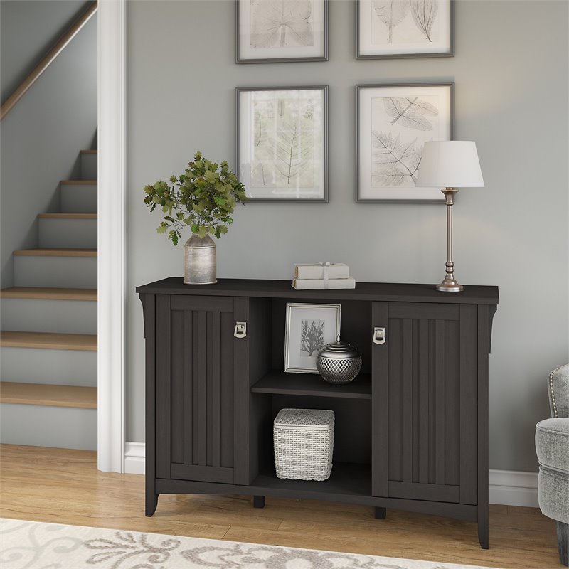 Pemberly Row Farmhouse Engineered Wood Storage Cabinet with Doors in Black