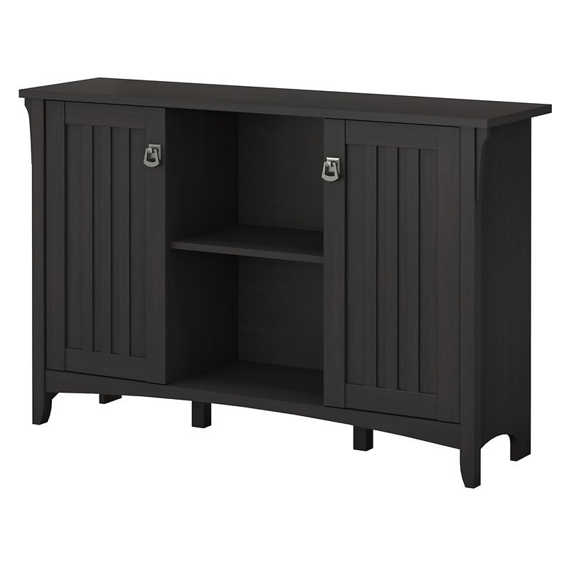 Pemberly Row Farmhouse Engineered Wood Storage Cabinet with Doors in Black