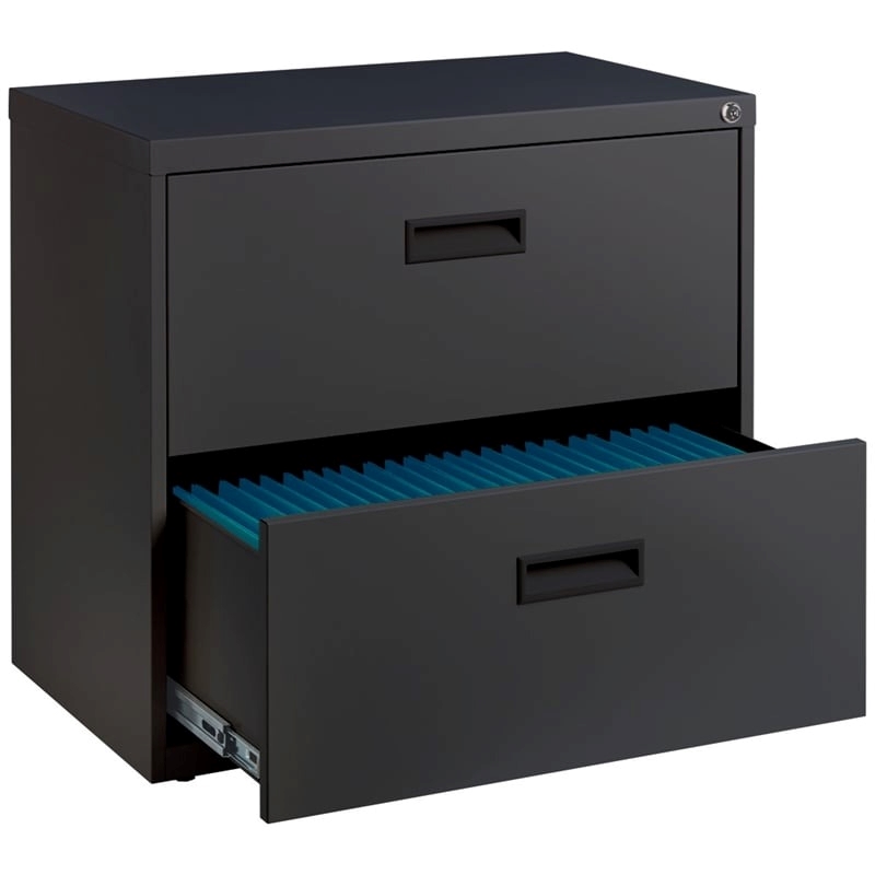 Pemberly Row 2 Drawers Lateral Gray Metal Filing Cabinet Pre-assembled
