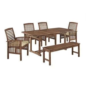 Pemberly Row 6 Piece Acacia Patio Dining Set in Dark Brown