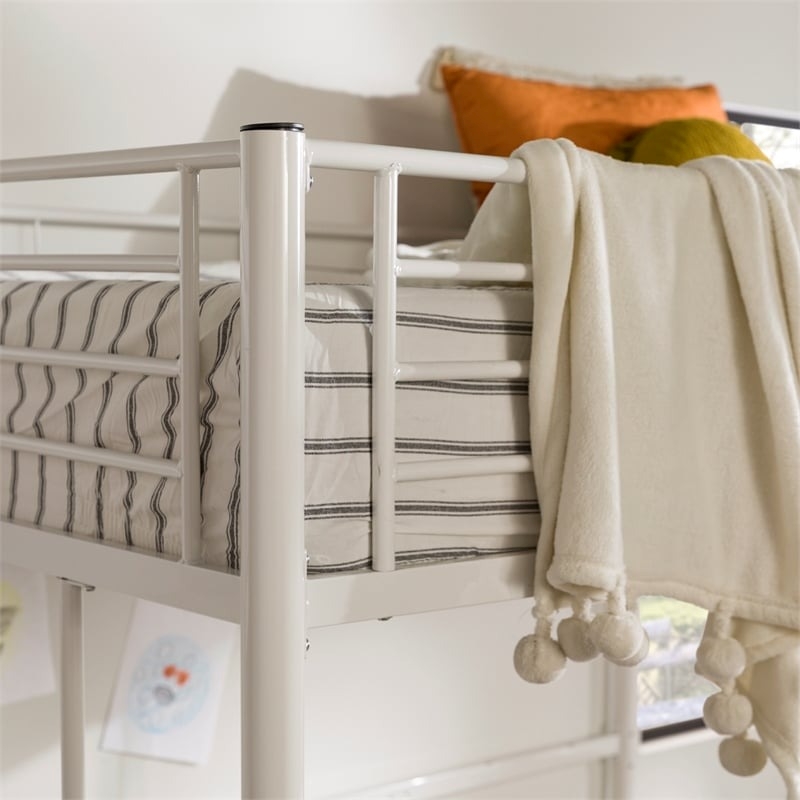 Pemberly Row Metal 2 Integrated Ladders Full Loft Bed in White