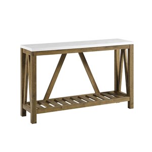 Pemberly Row 52&quot Faux Marble Top Console Table in Walnut