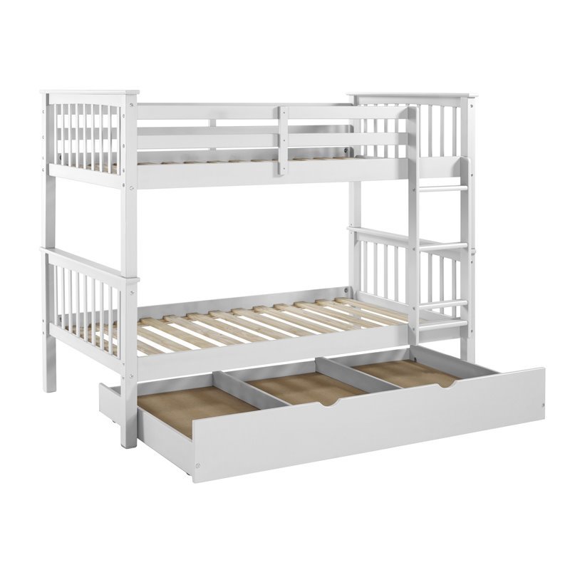 Pemberly Row Traditional Solid Wood Twin over Twin Design Bunk Bed in White
