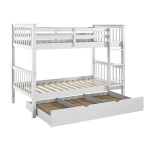 Pemberly Row Traditional Solid Wood Twin over Twin Design Bunk Bed in White