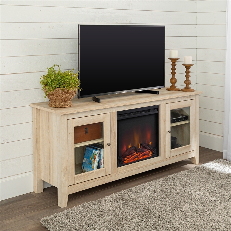 Pemberly Row Traditional Wood Fireplace Stand for TVs up to 58