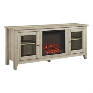 Pemberly Row Traditional Wood Fireplace Stand for TVs up to 58&quot in White Oak