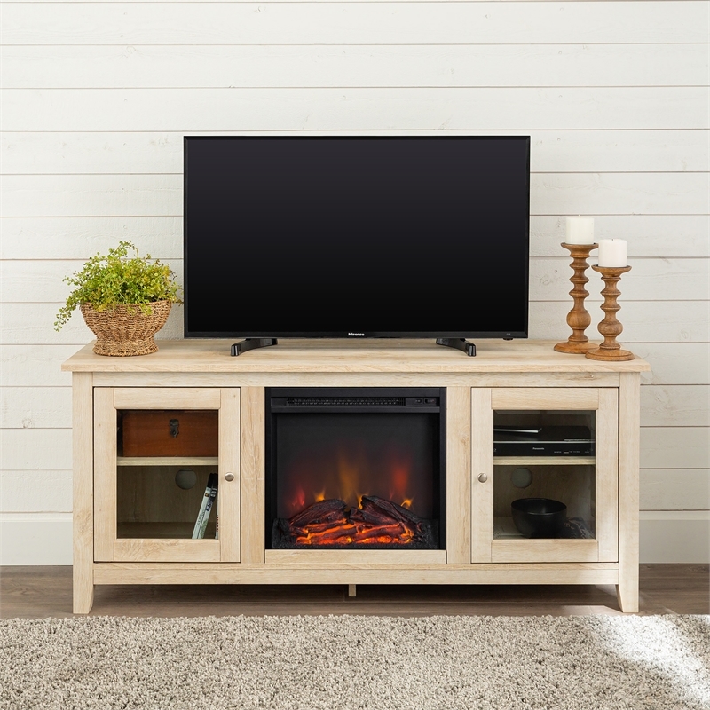 Pemberly Row Traditional Wood Fireplace Stand for TVs up to 58