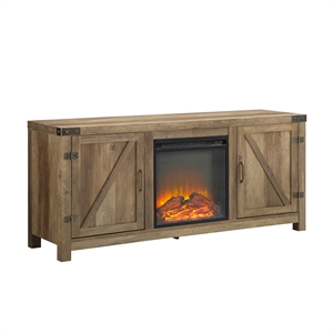 Pemberly Row 58&quot Barn Door Fireplace TV Stand in Rustic Oak