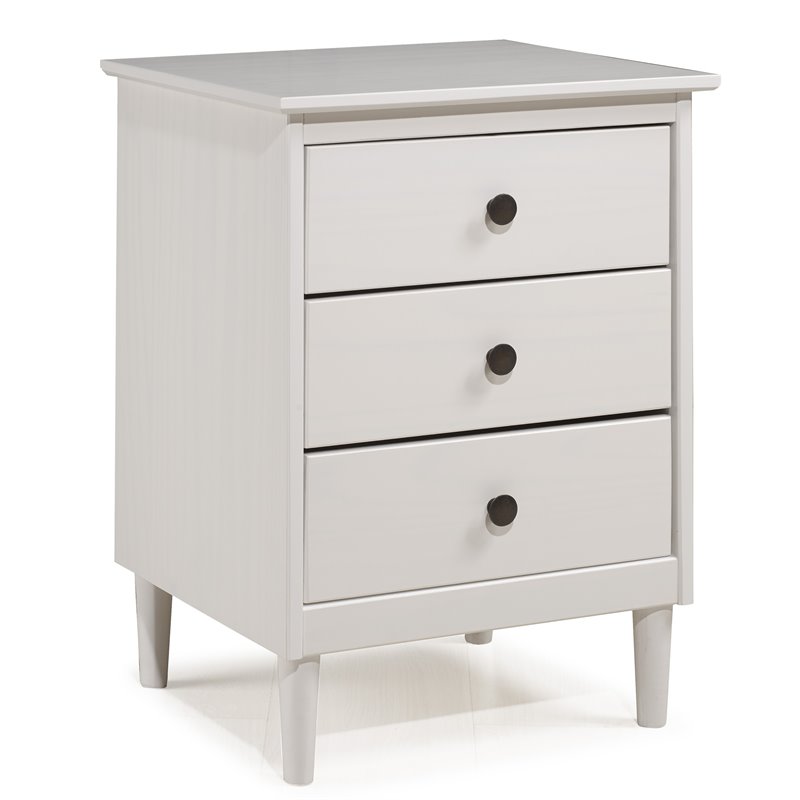 Pemberley Row Solid Pine Wood White Nightstand Rectangular 3-Drawer Unassembled