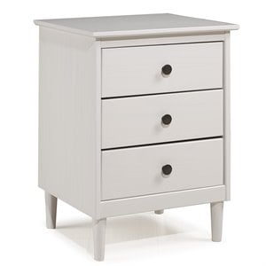 Pemberley Row Solid Pine Wood White Nightstand Rectangular 3-Drawer Unassembled