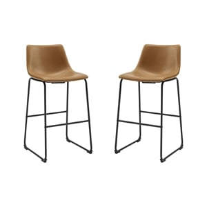 Pemberly Row 30&quot Faux Leather Bar Stool in Whiskey Brown (Set of 2)