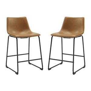 Pemberly Row 24.5'' Contemporary Faux Leather Counter Stool in Brown (Set of 2)