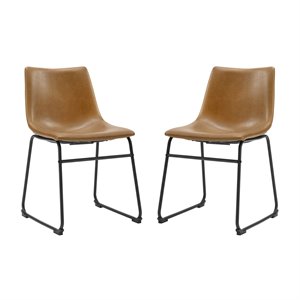Pemberley Row Faux Leather Whiskey Brown Dining Chair Rectangular 18&quot Unassembled