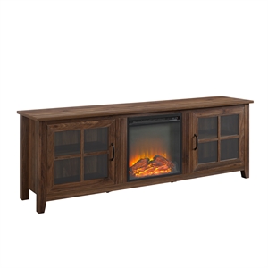Pemberly Row 70&quot Fireplace TV Stand with Glass Door in Dark Walnut