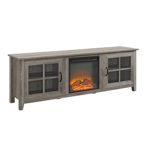 Pemberly Row 70&quot Fireplace TV Stand with Glass Door in Gray Wash