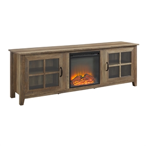 Pemberly Row 70&quot Fireplace TV Stand with Glass Door in Rustic Oak