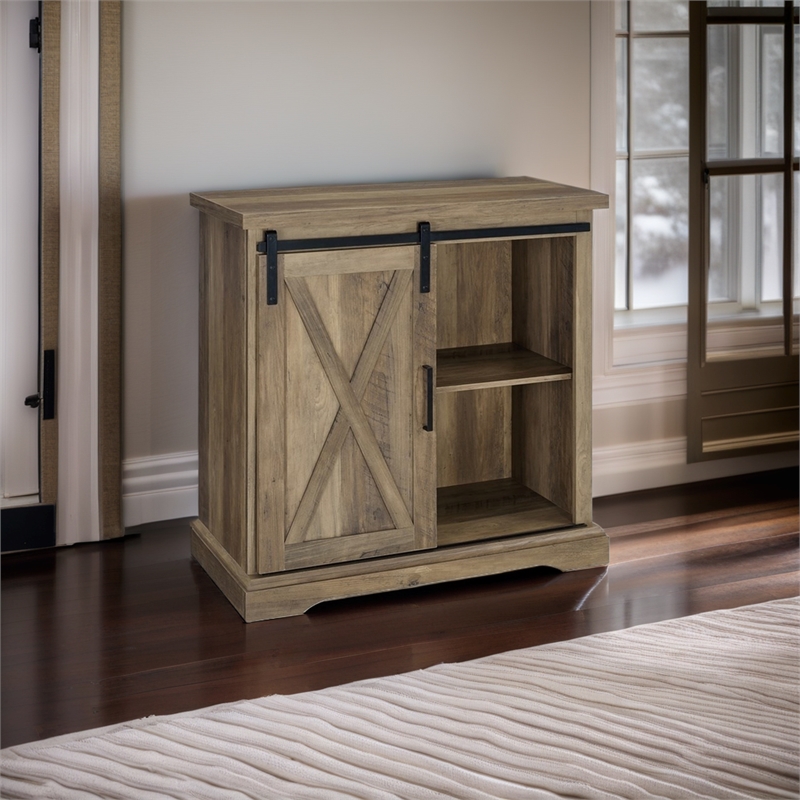 Pemberley Row MDF Rustic Oak Accent Chest Rectangular Sliding Barn Door 32