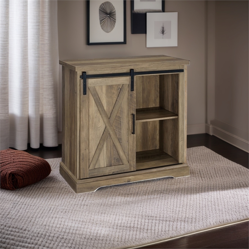Pemberley Row MDF Rustic Oak Accent Chest Rectangular Sliding Barn Door 32