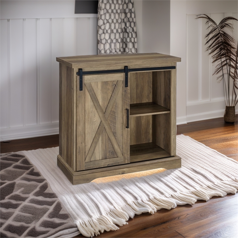 Pemberley Row MDF Rustic Oak Accent Chest Rectangular Sliding Barn Door 32