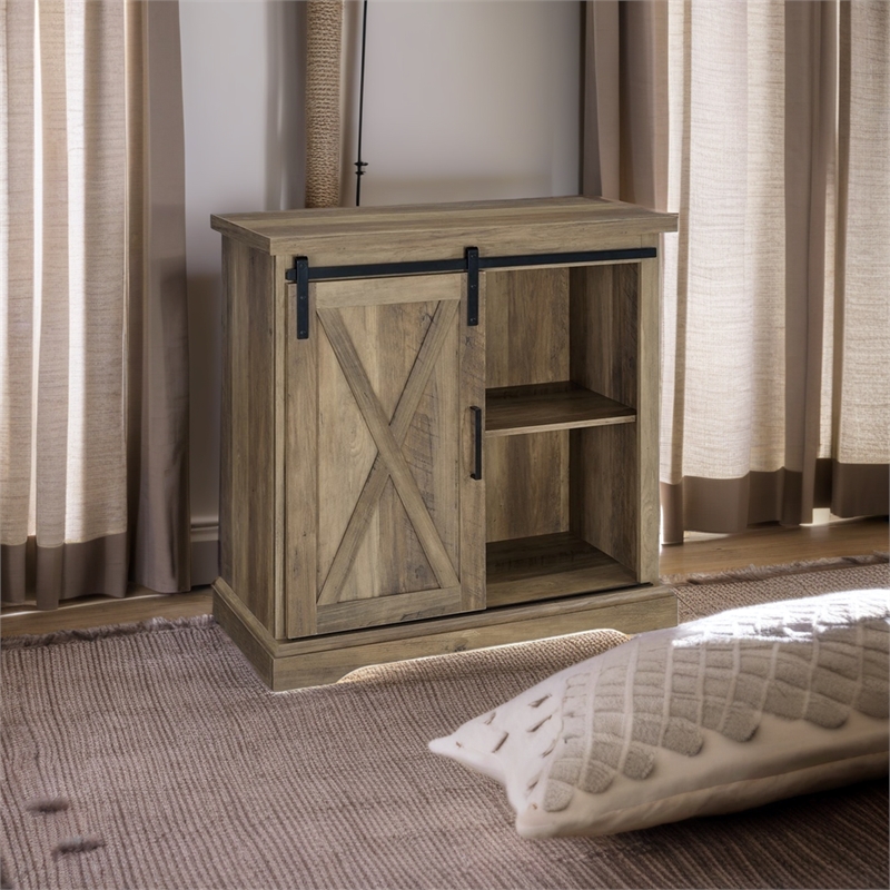 Pemberley Row MDF Rustic Oak Accent Chest Rectangular Sliding Barn Door 32