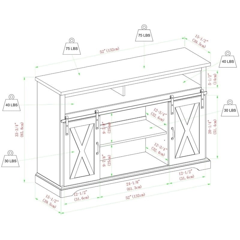 Pemberley Row Wood Rustic Oak TV Stand Rectangular Sliding Barn Doors 52
