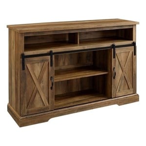 Pemberley Row Wood Rustic Oak TV Stand Rectangular Sliding Barn Doors 52&quot Unassembled