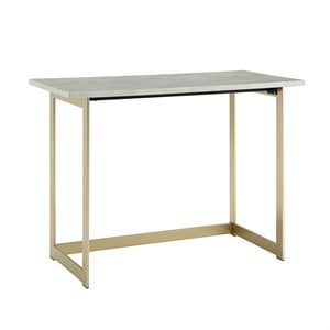 Pemberly Row 42&quot Faux Marble Writing Desk in White and Gold