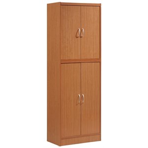 Pemberly Row 4-Door and 4-Shelf Contemporary Wood Kitchen Pantry in Cherry