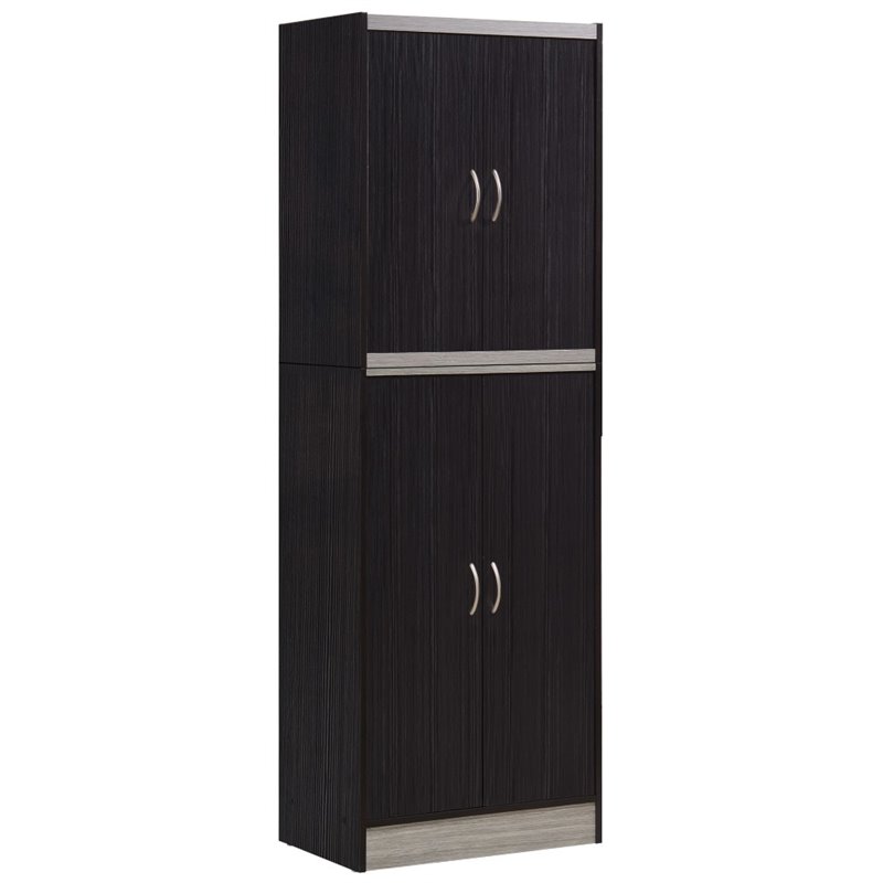 Pemberly Row 4 Door Kitchen Pantry with 4 Shelves in Chocolate Gray
