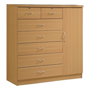 Pemberly Row Contemporary Wood 7 Drawers Chest with 2 Locking Drawers in Maple