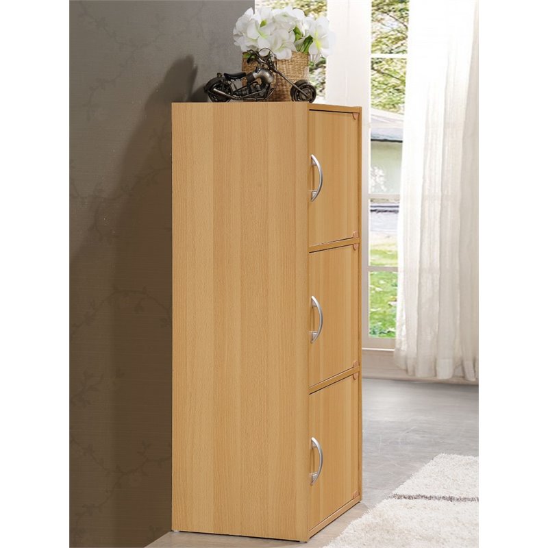 Pemberly Row 3 Shelf 3 Door Bookcase in Beech