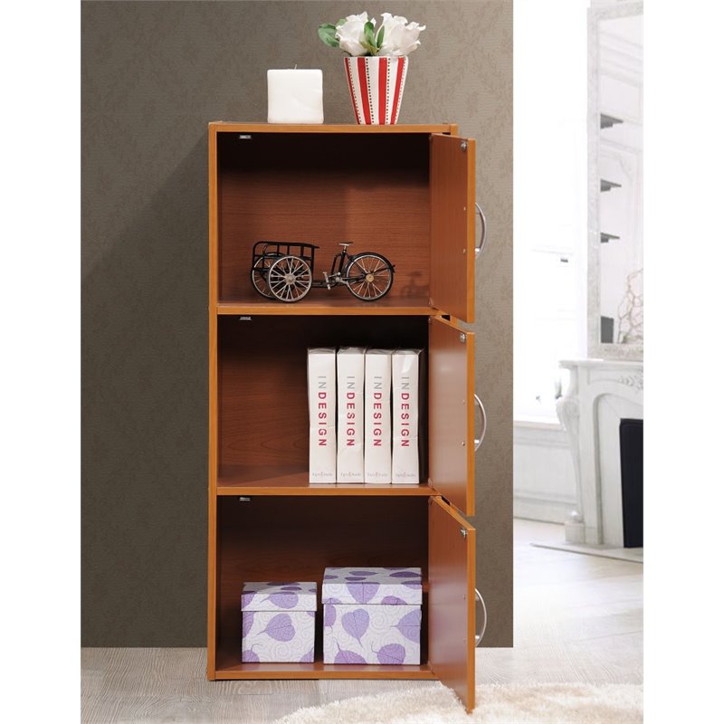 Pemberly Row 3 Shelf 3 Door Bookcase in Cherry