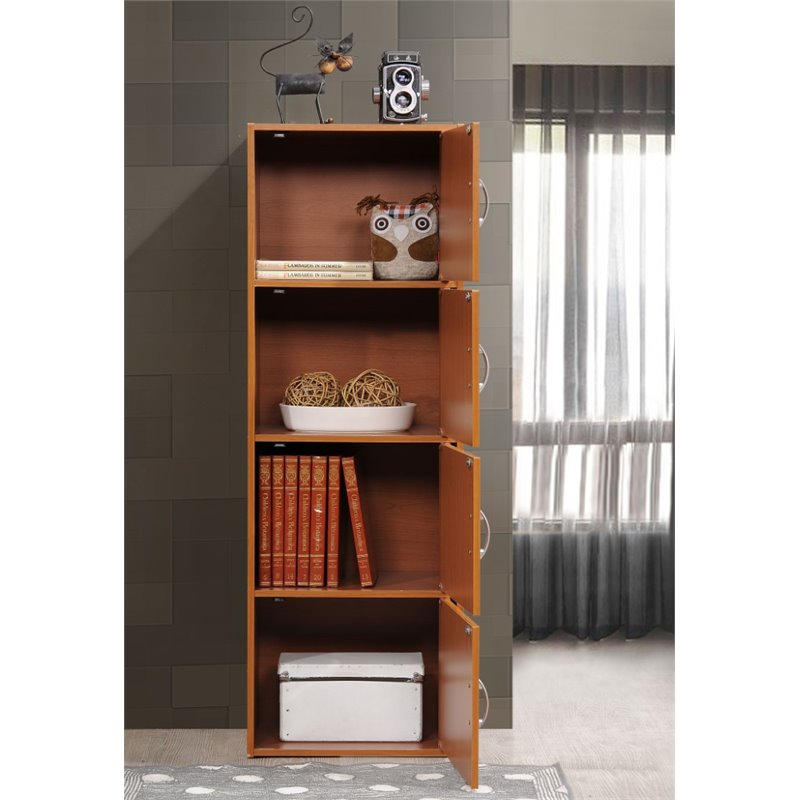Pemberly Row 4 Shelf 4 Door Bookcase in Cherry