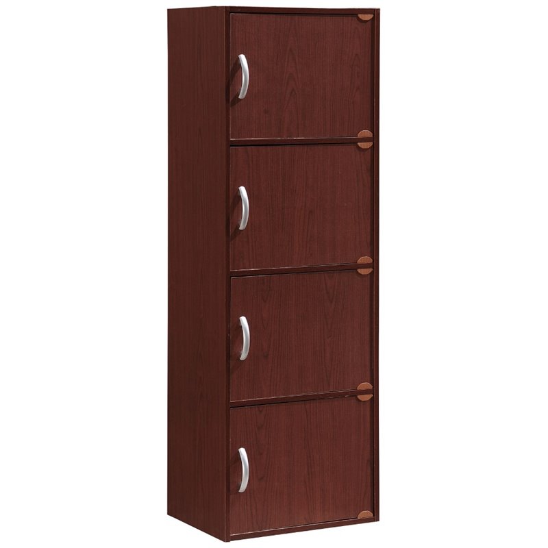 Pemberly Row 4 Shelf 4 Door Bookcase in Mahogany