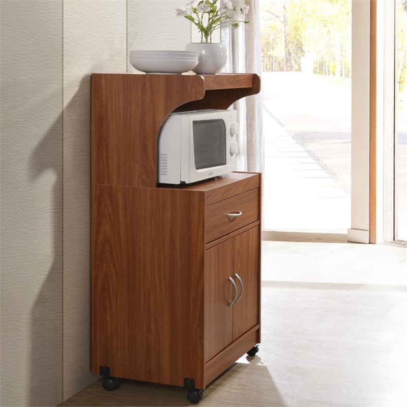 Pemberley Row Wood Cherry Kitchen Cart Rectangular Wheels 45