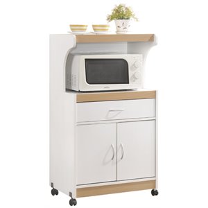 Pemberley Row Wood White Kitchen Cart Rectangular Wheels 45&quot x 24&quot x 15.75&quot Assembled