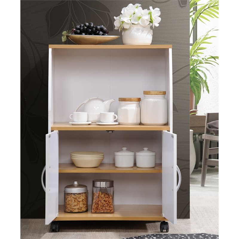 Pemberley Row Wood White Kitchen Cart Rectangular Wheels 33