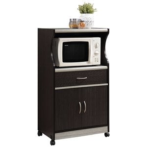 Pemberley Row Wood Chocolate Gray Kitchen Cart Rectangular Wheels 42&quot Unassembled