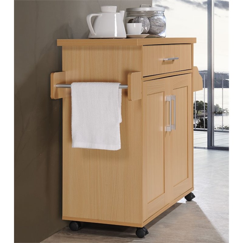 Pemberly Row Contemporary Wood Kitchen Island with Spice Rack in Beige