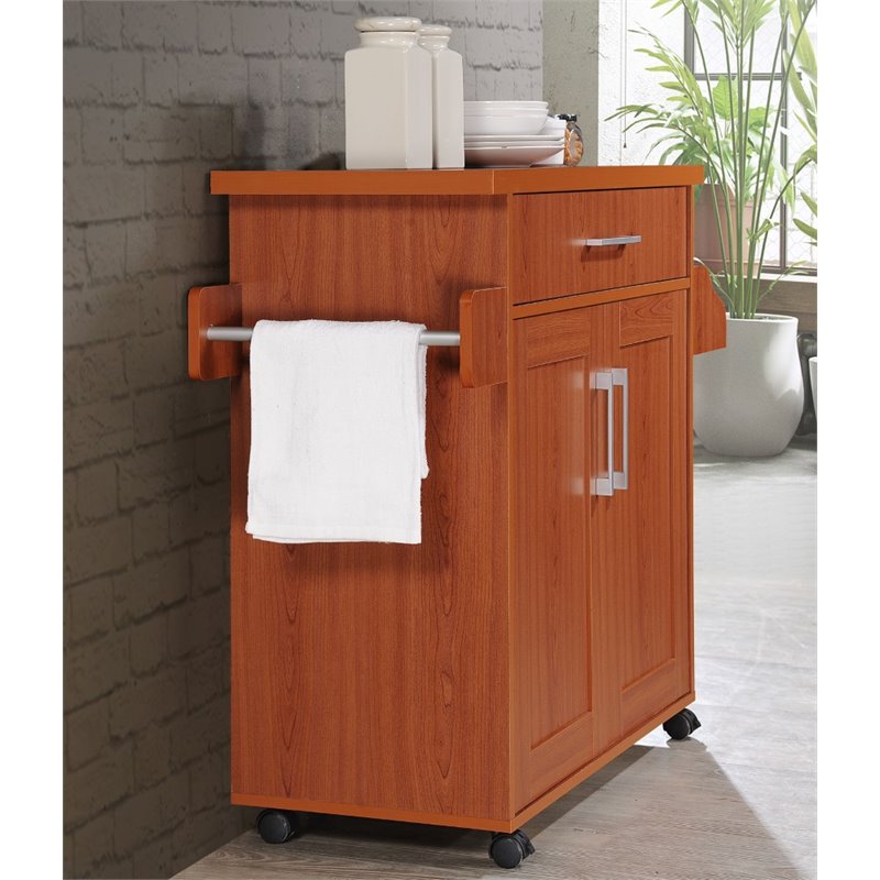 Pemberly Row Contemporary Wood Kitchen Island with Spice Rack in Cherry