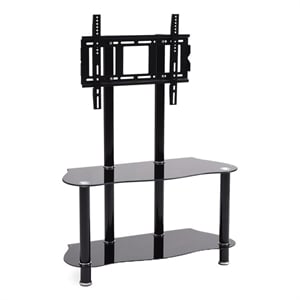 Pemberly Row Modern Glass TV Stand for TVs up to 35&quot in Black