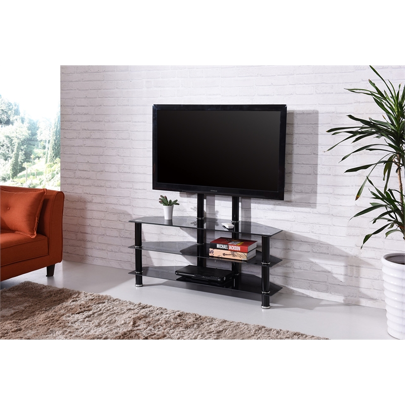 Pemberly Row Modern Glass TV Stand for TVs up to 49