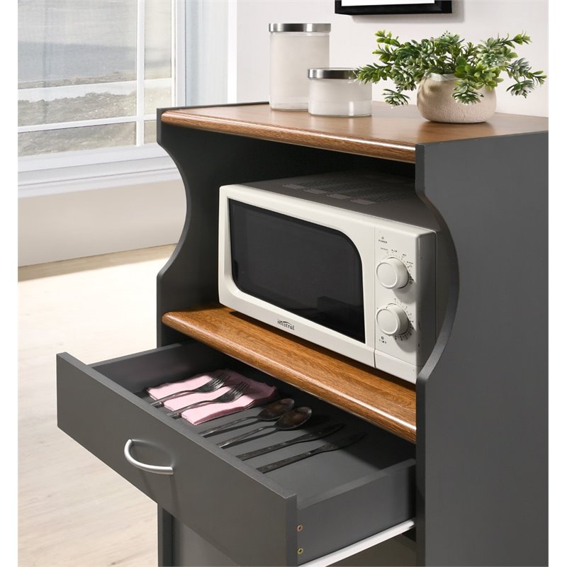 Pemberley Row Wood Gray Oak Kitchen Cart Rectangular Wheels 42