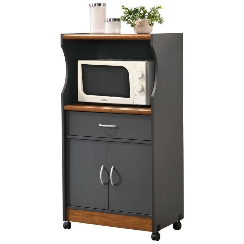 Pemberley Row Wood Gray Oak Kitchen Cart Rectangular Wheels 42